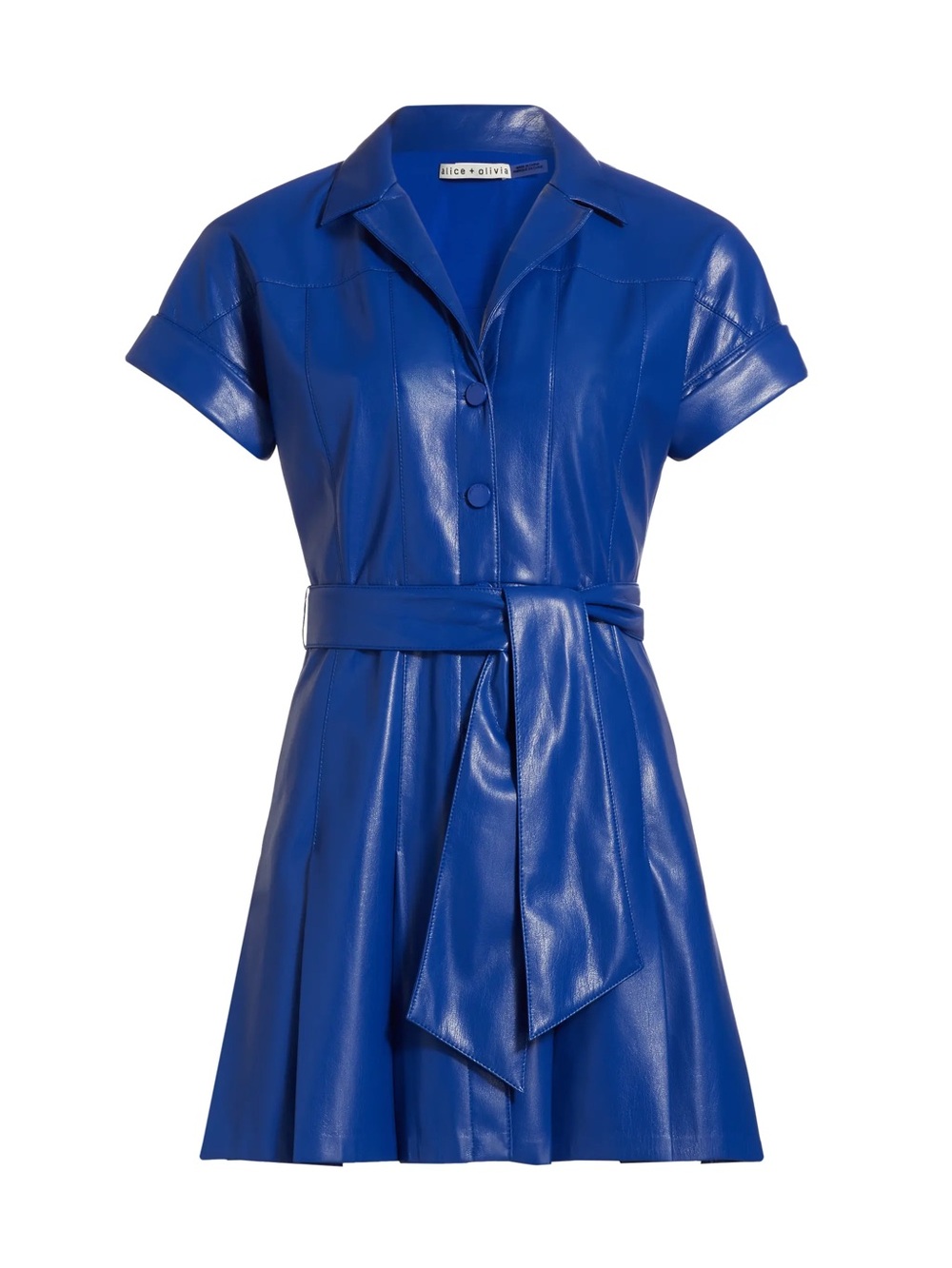 Alice + Olivia Shirley Royal Blue Faux-Leather Shirt Mini Dress